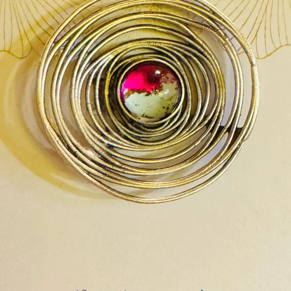Nina Juniper Adjustable Saturn Statement Ring with Hot Pink and Pistachio Art - Picture 3 of 3
